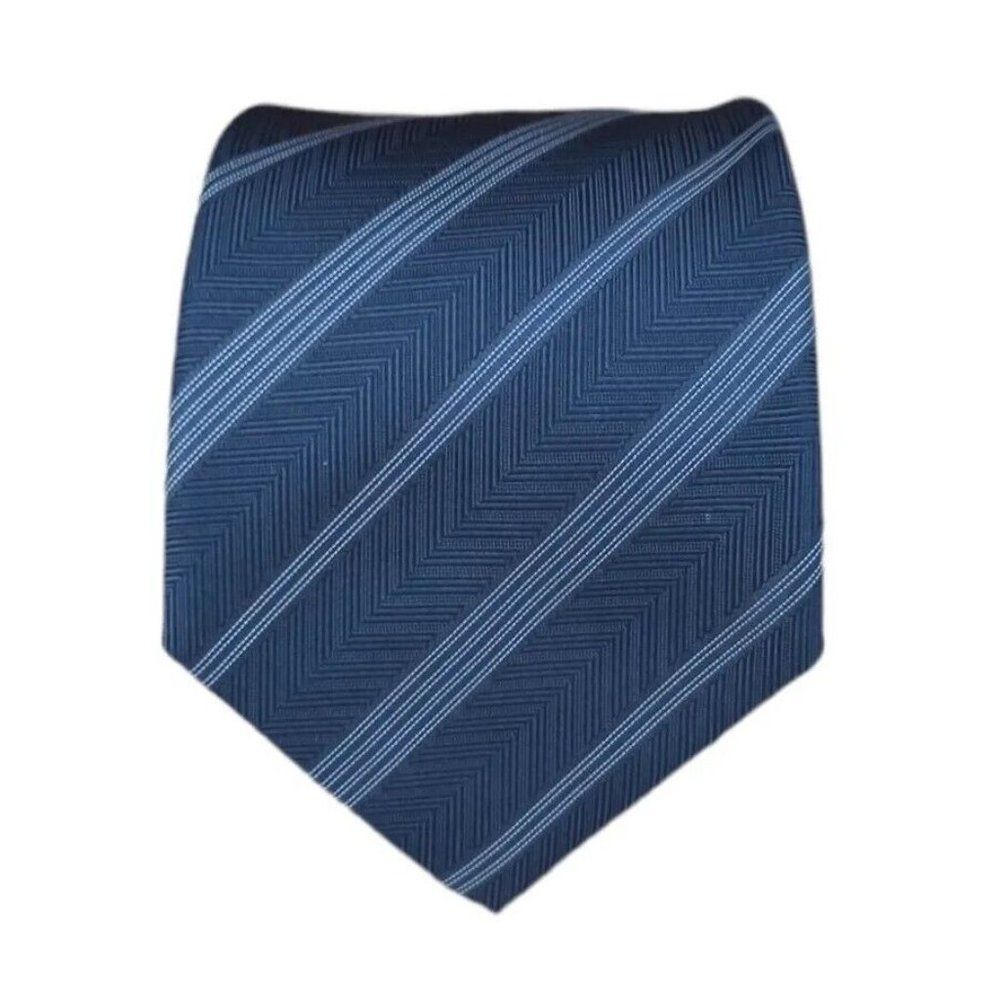 BOSS HUGO BOSS Blue Striped Silk Tie ITALY 58"/ 3.5" EX COND
